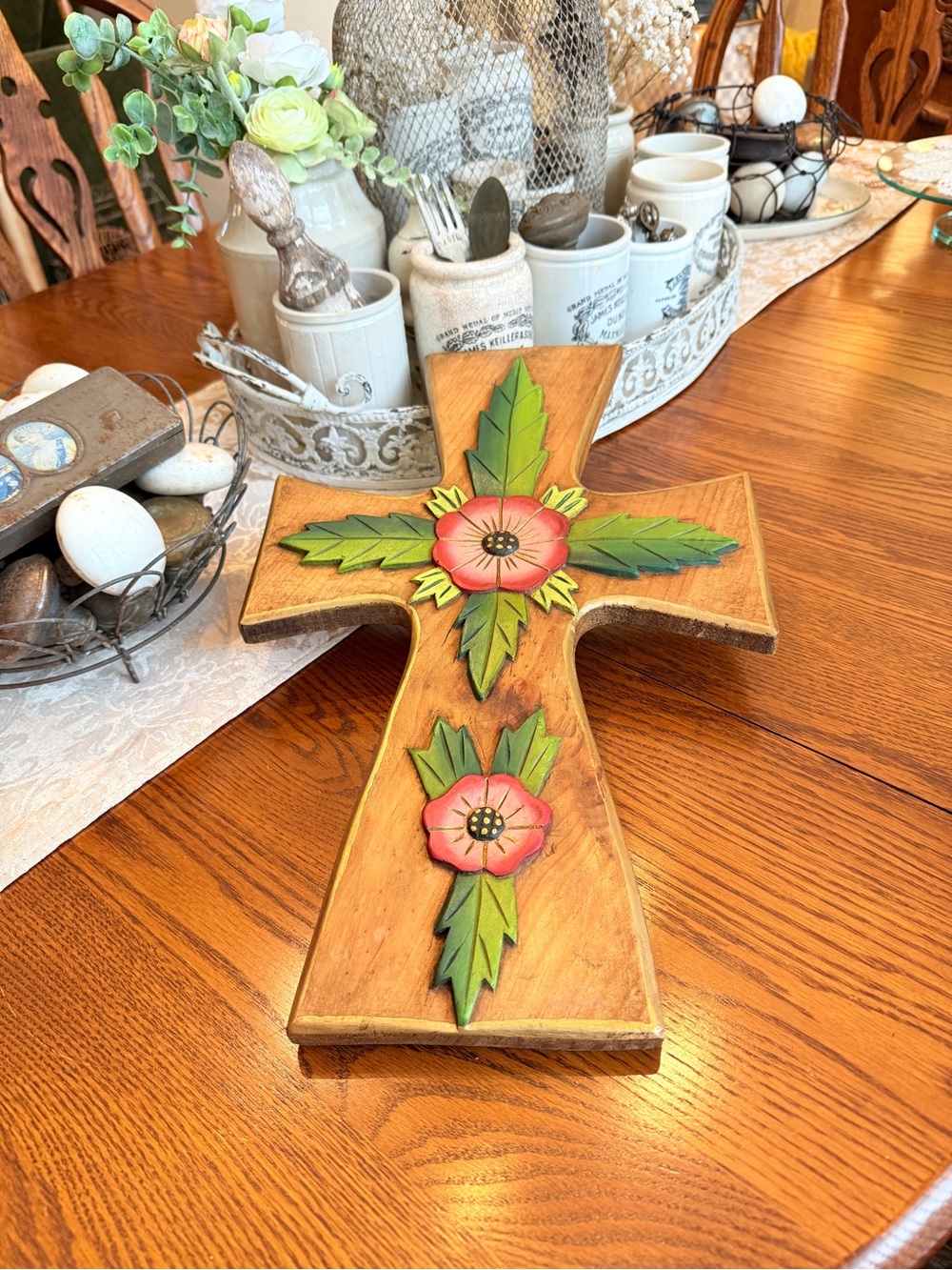 OOAK Large Hand-Carved/Painted Wooden Cross - Picture 7 of 13